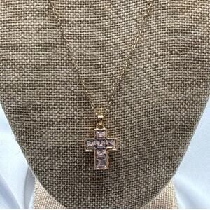 Park Lane Sacred Gold Cross Pendant Necklace Baguette CZ Crystals